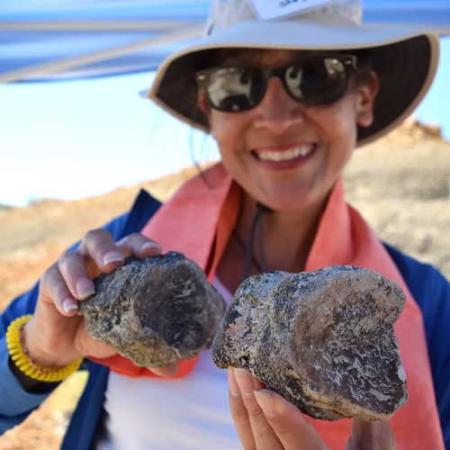 a person holding fossils while working in montana